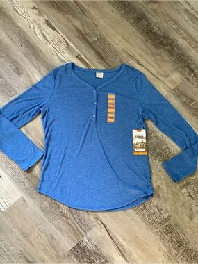 London Fog Supply Women's Henley Long Sleeve Top Blue Size M